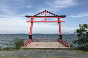 torii gate at lake biwa